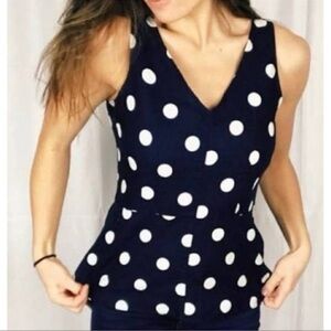 NWT J.Crew Blue With White Polka Dots Peplum Tank Top, Size 00